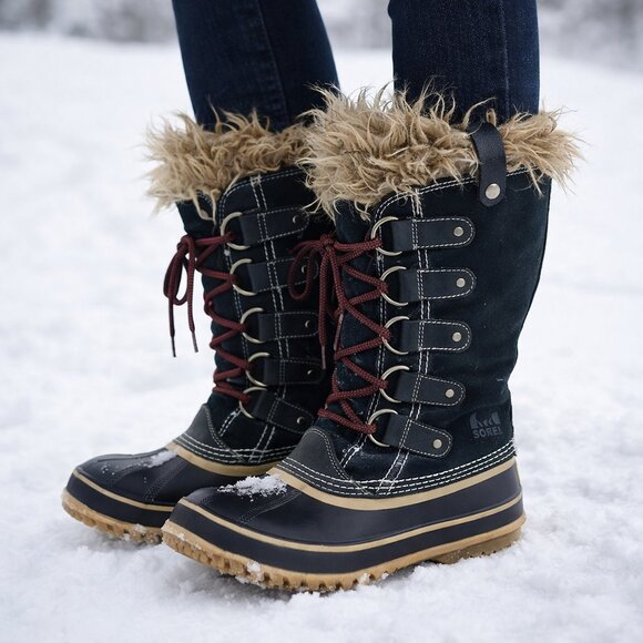 Sorel Shoes - Sorel Joan Arctic Womens Sz 7 Black Suede Leather Tall Winter Snow Boots